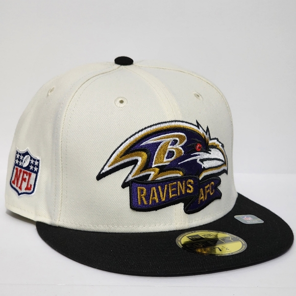 New Era Baltimore Ravens On-Field Cap 59Fifty NFL 7 1/4 Fitted Hat Black Cream - Picture 8 of 8